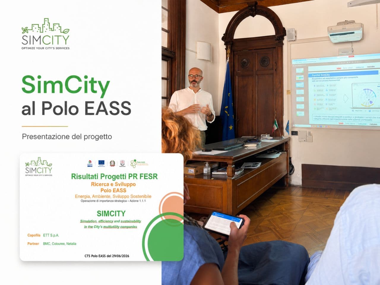 Presentazione del progetto SimCity al Polo EASS con slide e intervento Colouree