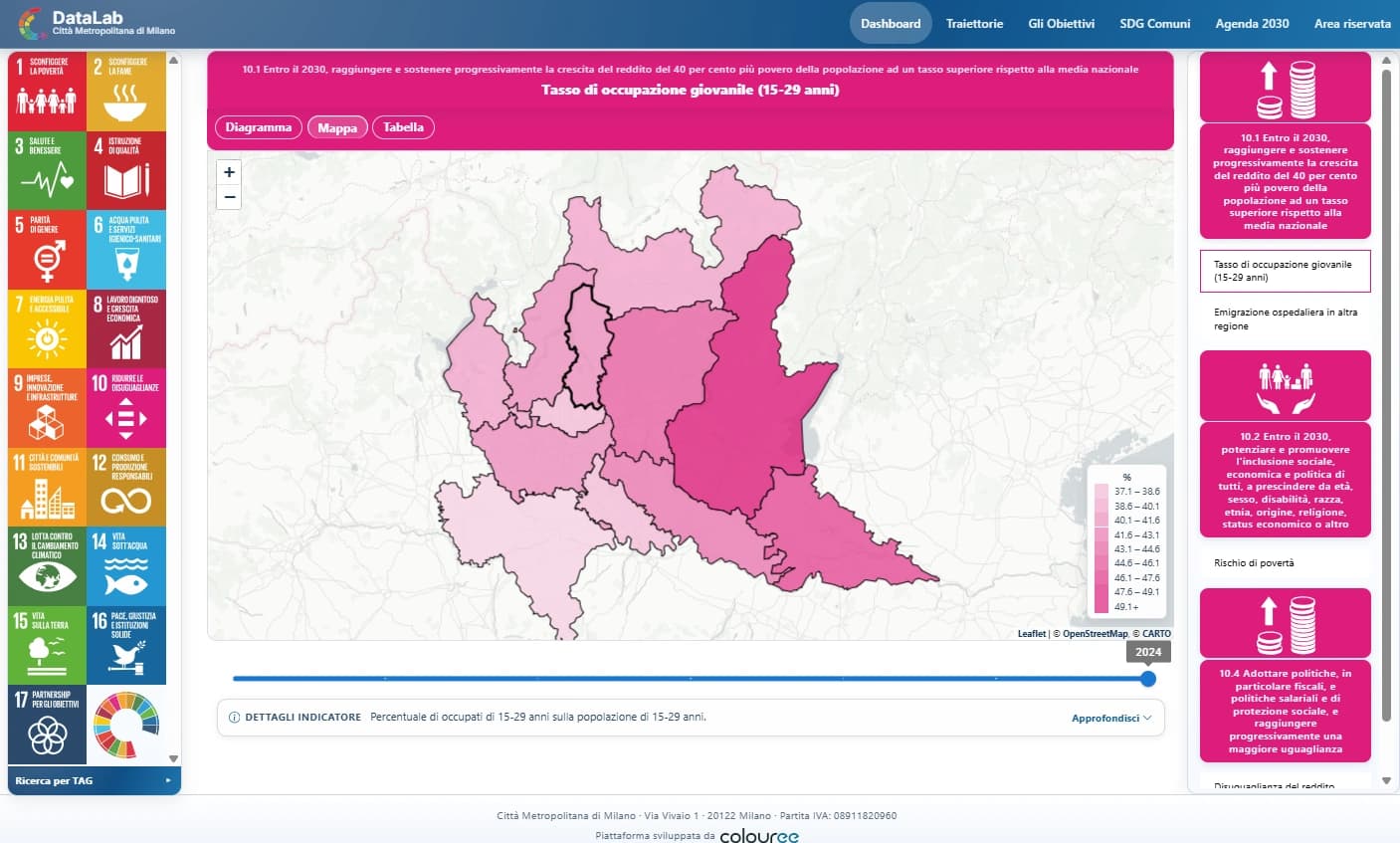 Mappa tematica DataLab con la distribuzione geografica di un indicatore territoriale.