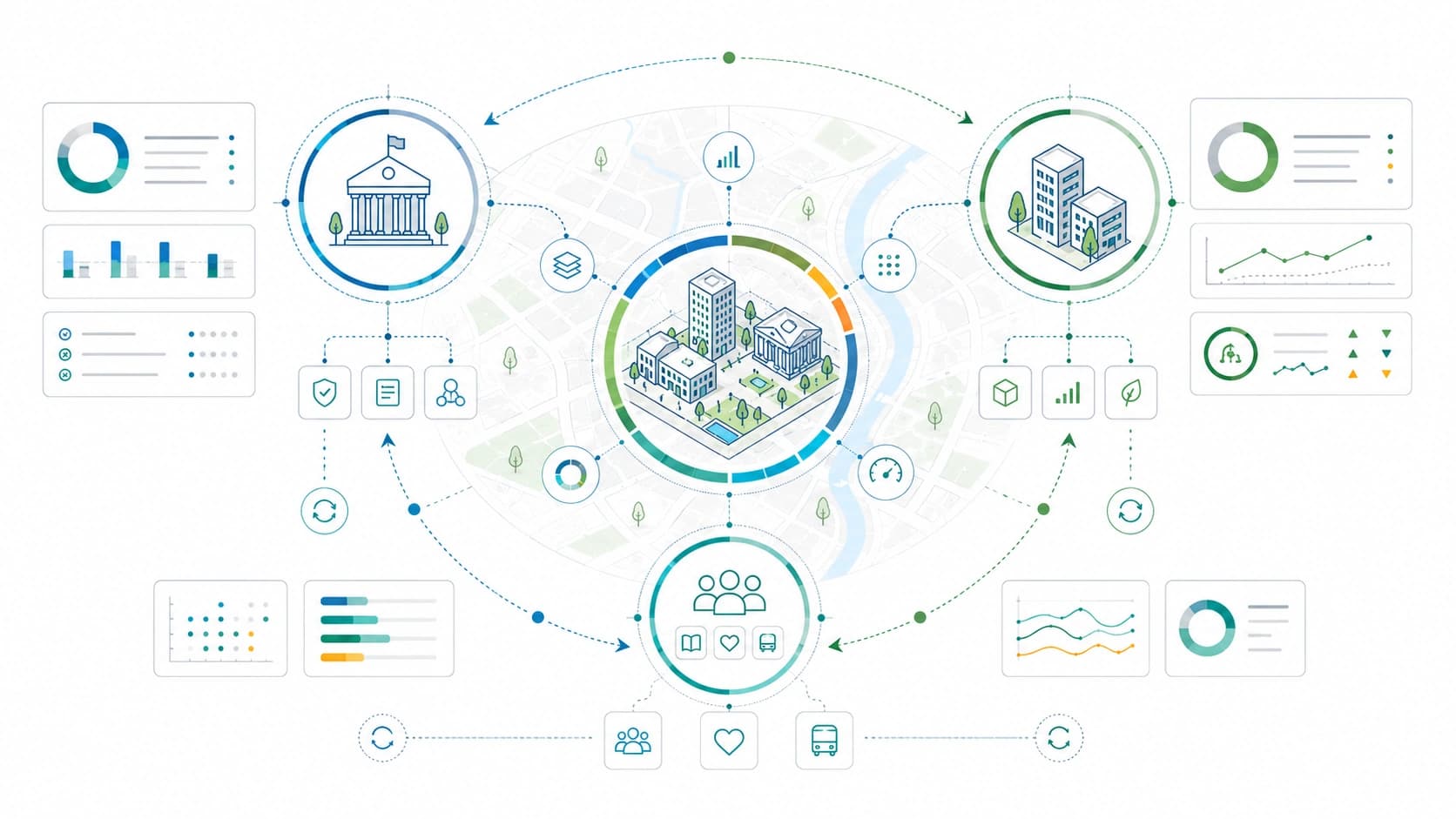 Diagramma del circuito informativo tra governance pubblica, iniziative private, asset e comunita locali