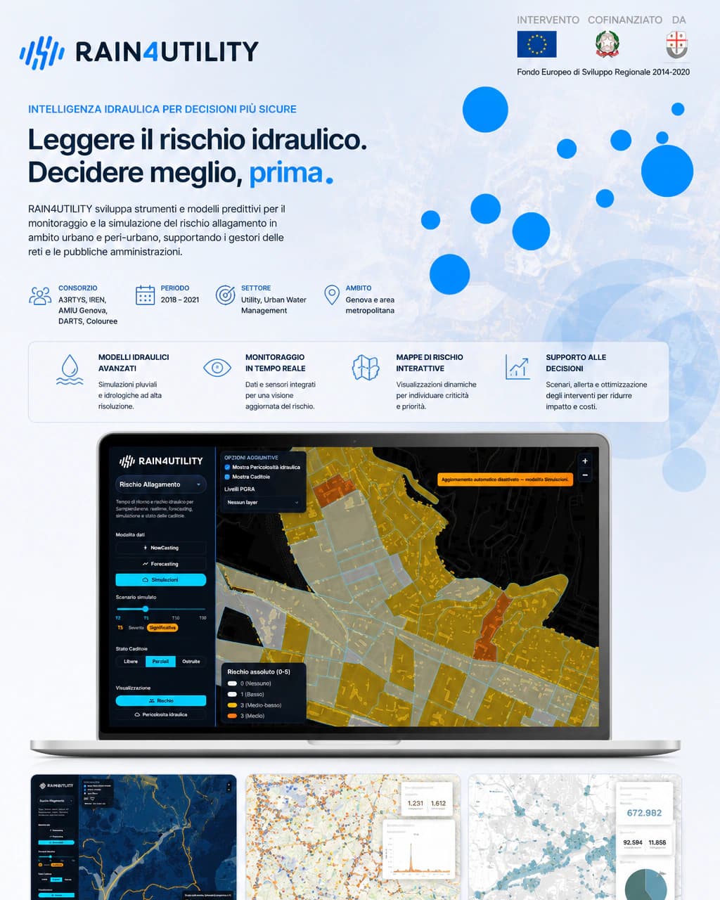 RAIN4UTILITY con dashboard per rischio idraulico, simulazioni e mappe di monitoraggio